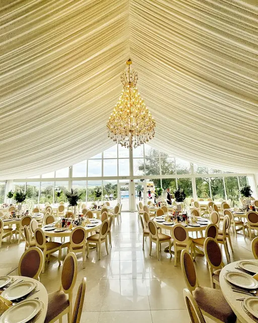 Sala aranjată în auriu, cu candelabru